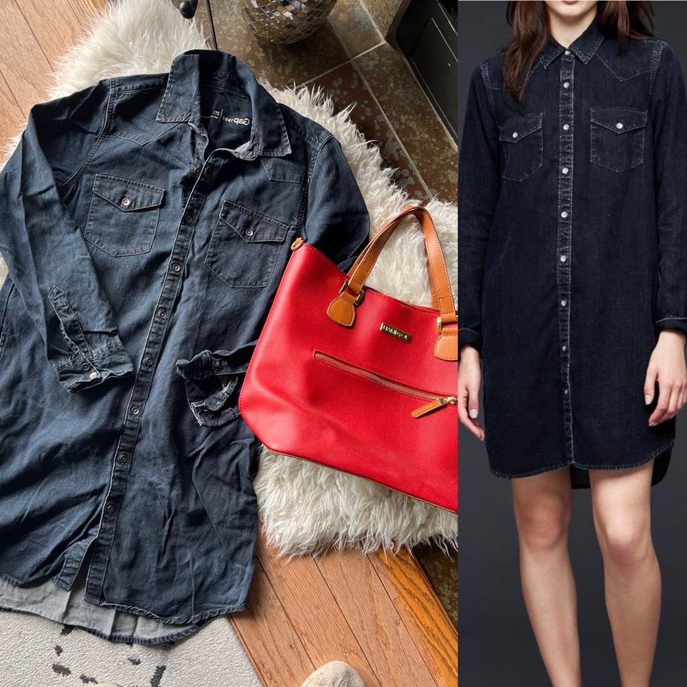 Gap Western Shirt Dress Dark Indigo Denim Color
